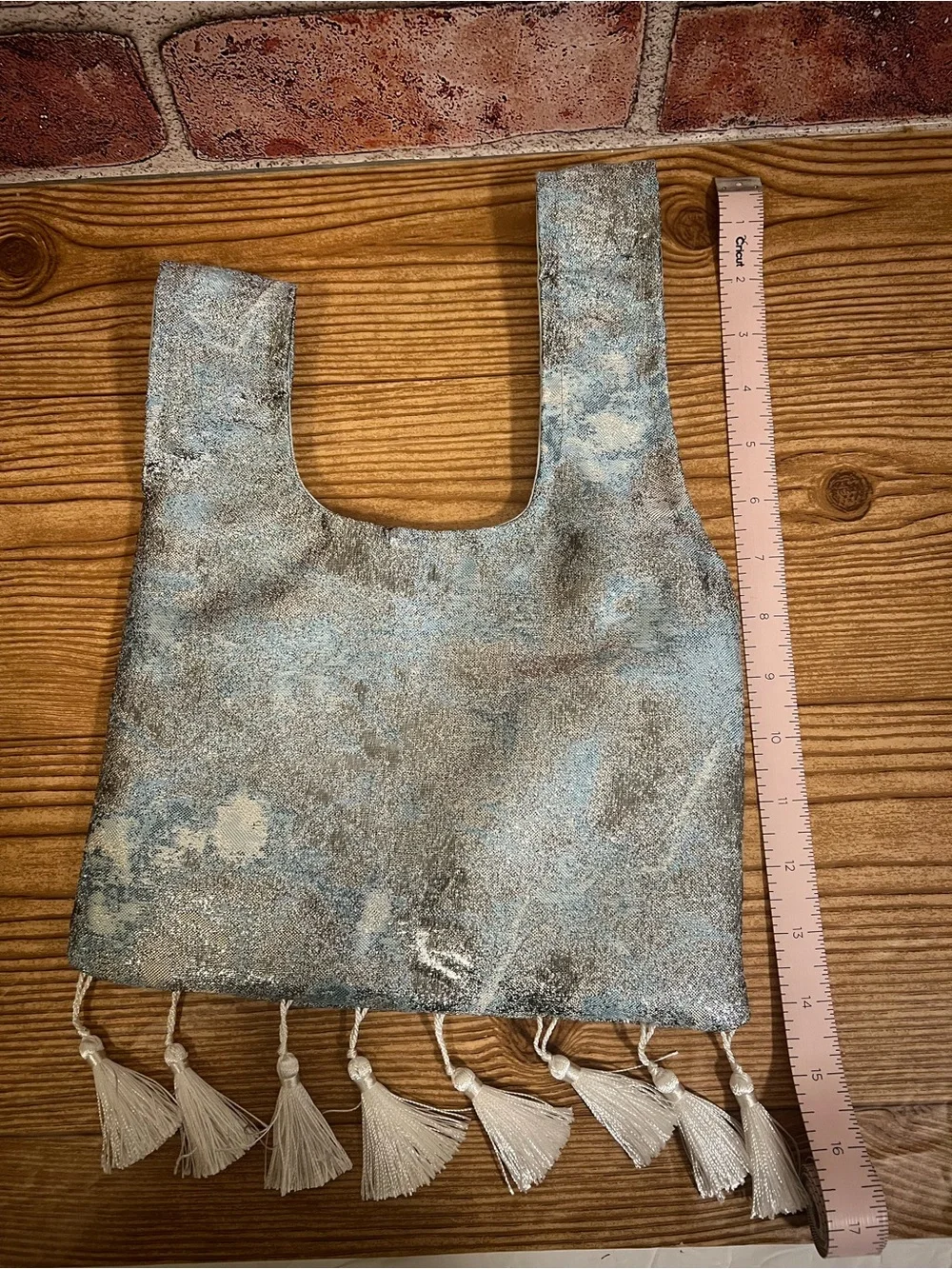 Handcrafted Blue-Silver Tassel Wristlet Bag Knot Bag